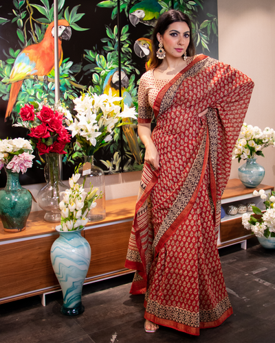 Zarah Handblock Chanderi Silk Saree