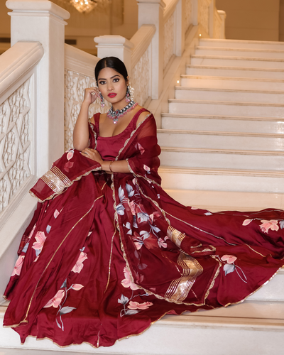 Fired Brick Handpainted Lehenga Set