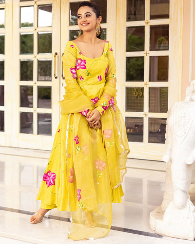 Buy Yellow Sequins And Zari embroidery Pakistani Palazzo Suit – Gunj Fashion