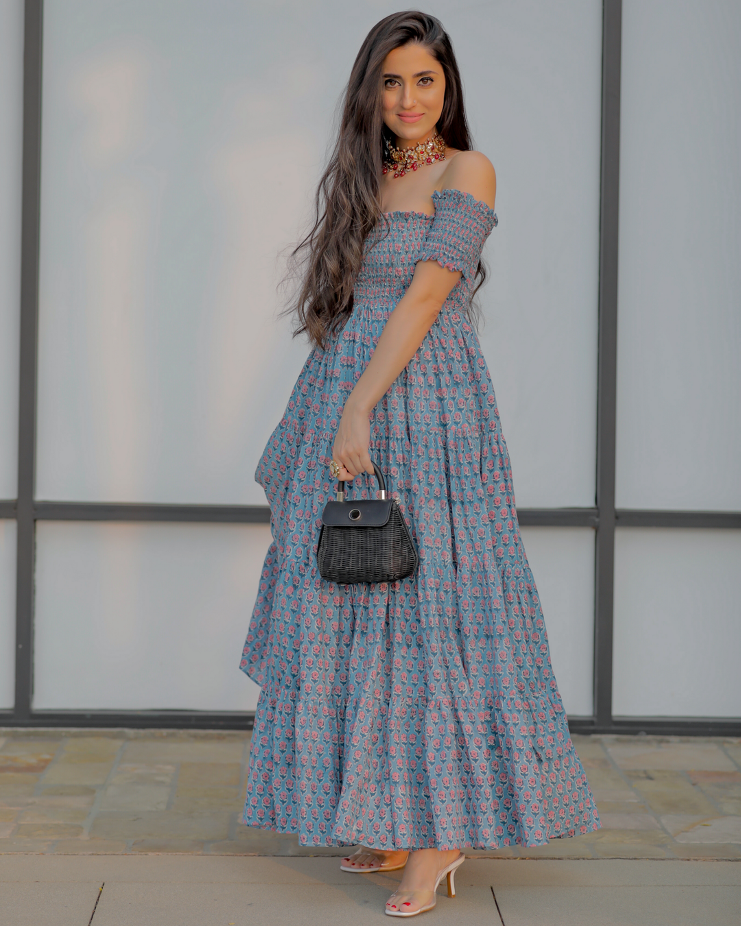 knee length dresses for ladies Printed Black Long Maxi Dress