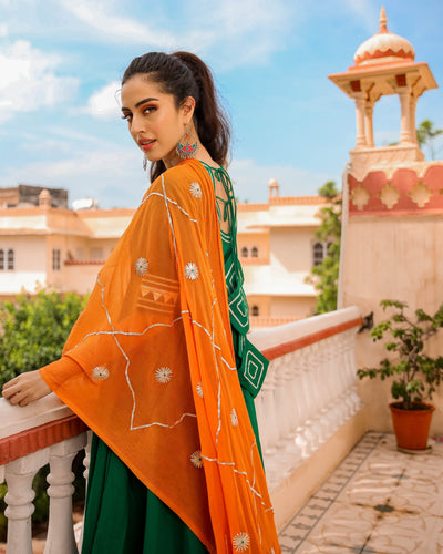 Graceful Green Gotapatti Chiffon Dupatta