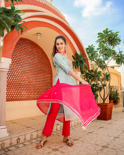 Pastel Blue Handwork Suit Set