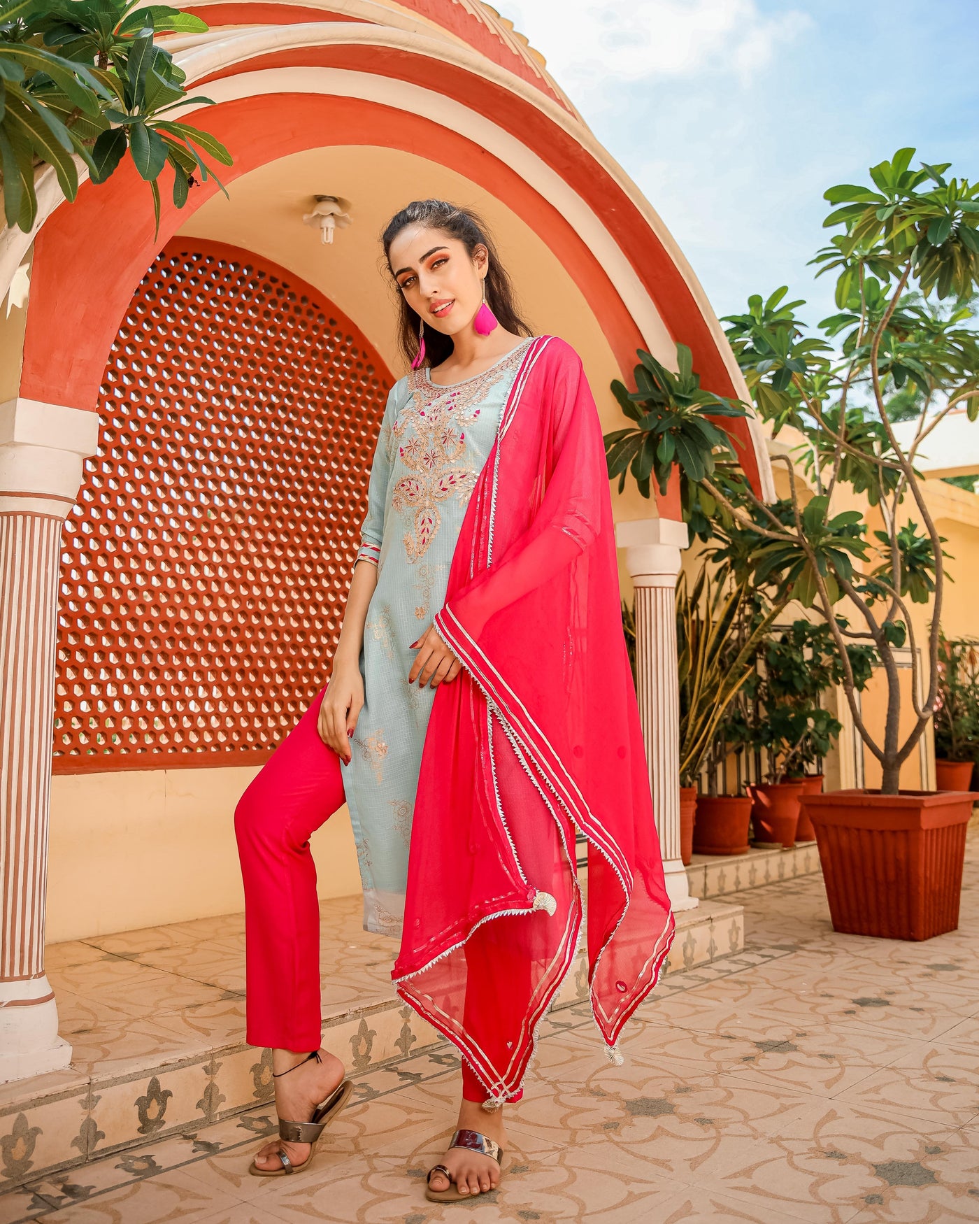 Pastel Blue Handwork Suit Set