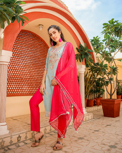 Pastel Blue Handwork Suit Set