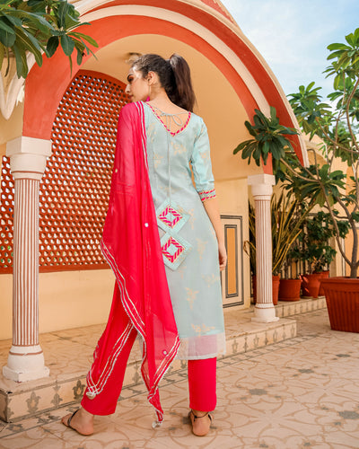 Pastel Blue Handwork Suit Set
