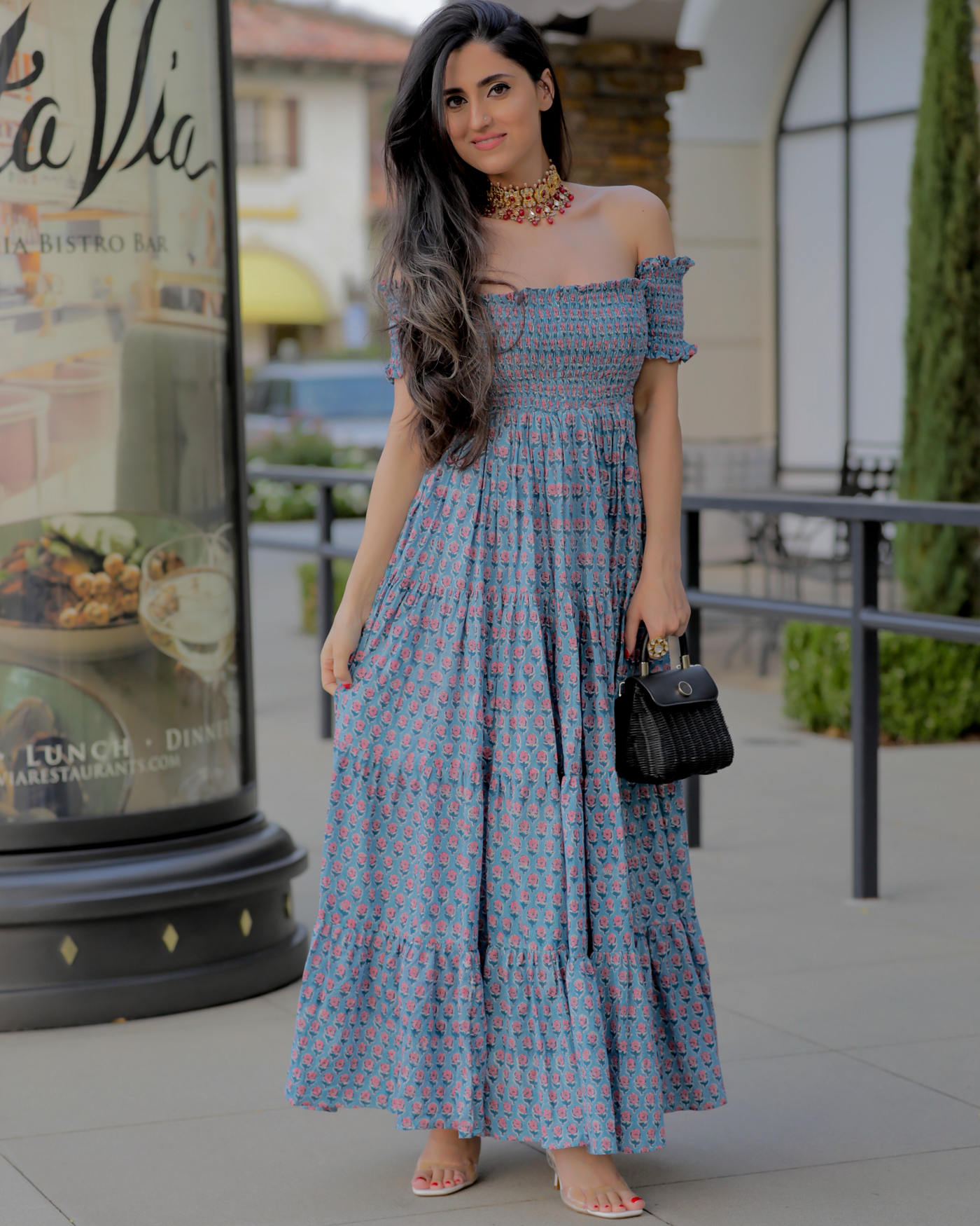 Iris Blue Smocked Cotton Dress