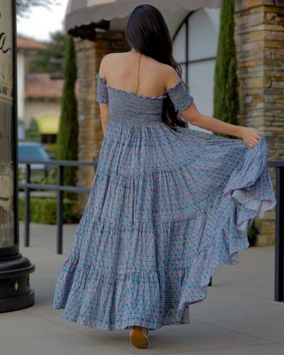 Iris Blue Smocked Cotton Dress