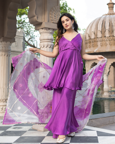 Buy Anarkali Style Purple Elbow Sleeve Sharara Suits Online for Women in USA