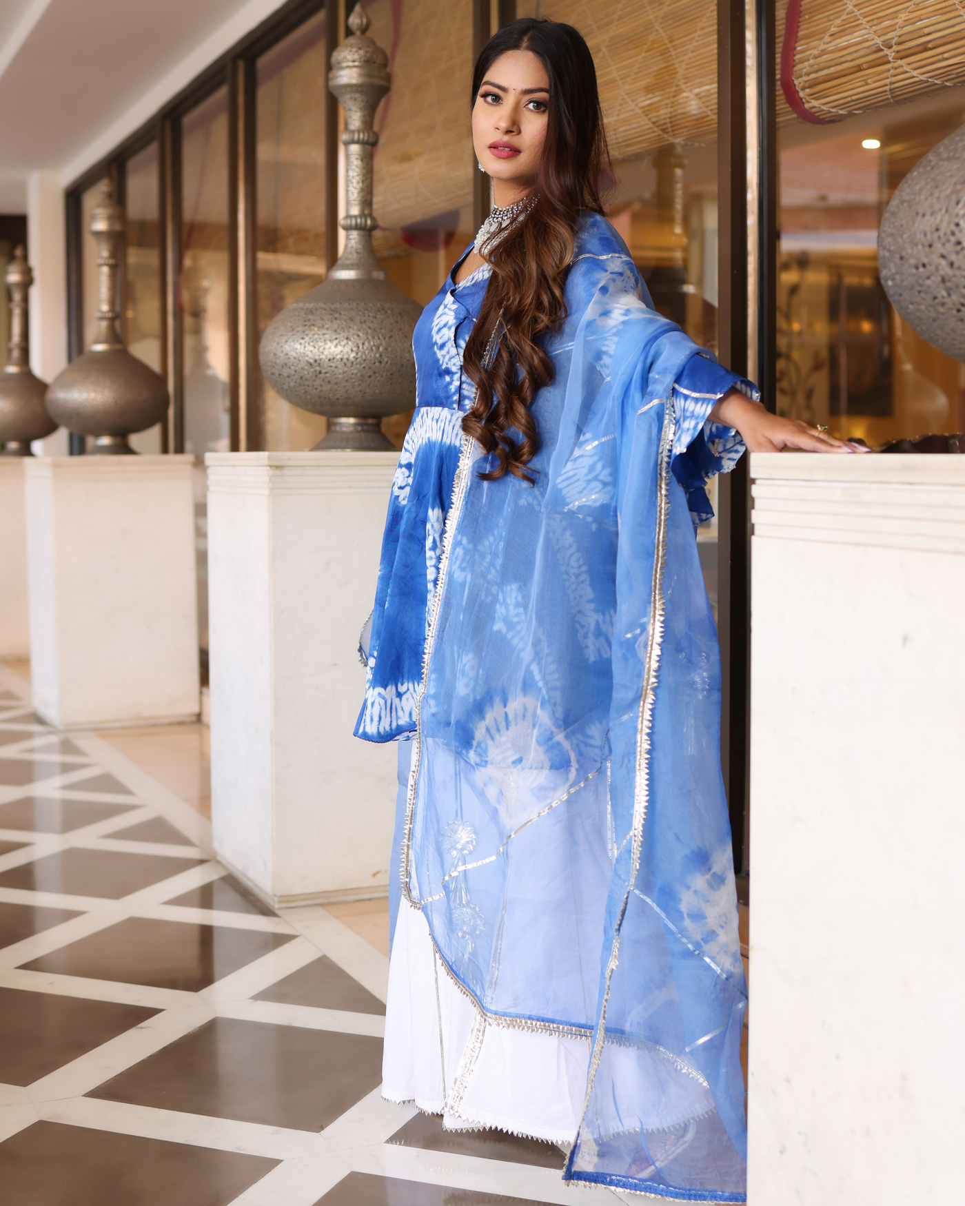 Arctic Blue Tie And Dye Sharara Set