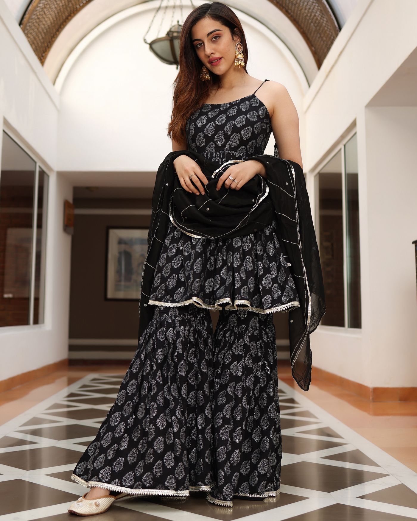 Fresh Black Handblock Sharara Set