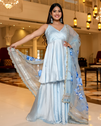 Blue Horizon Handpainted Sharara Set