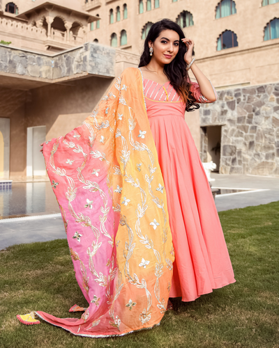 Apple Peach Gotapatti Suit Set