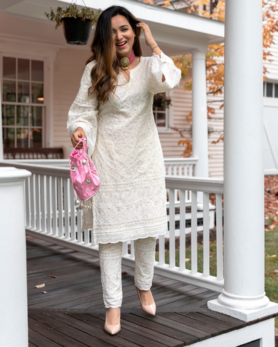 Swan White Embroidered Kurta Set