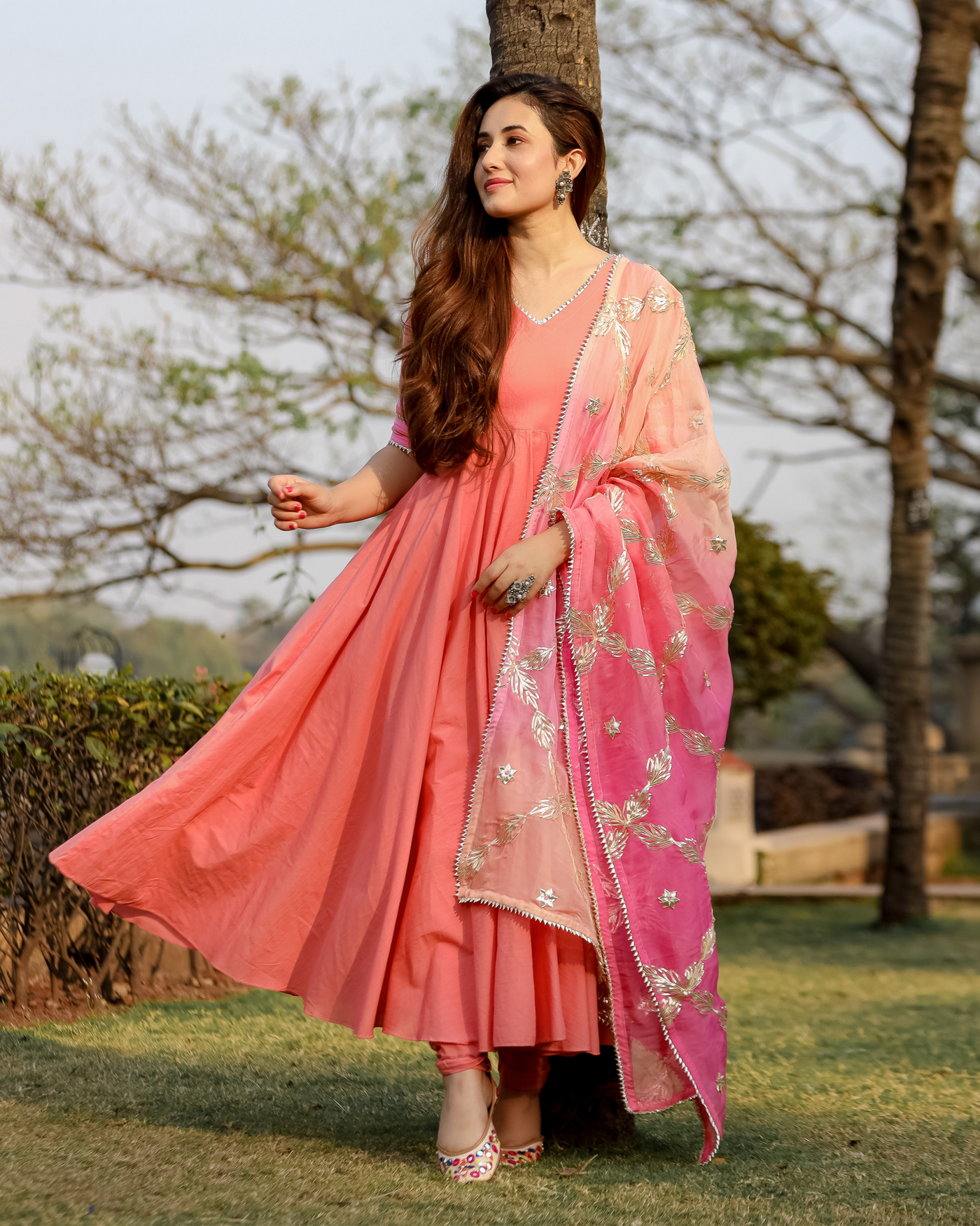 Dazzle Peach Gotapatti Suit Set