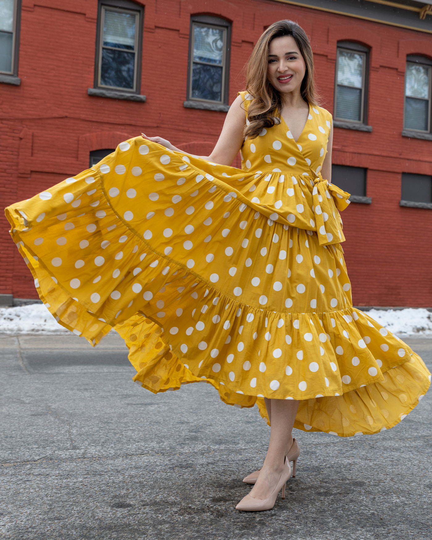 Yellow Daffy Polka Cotton Dress