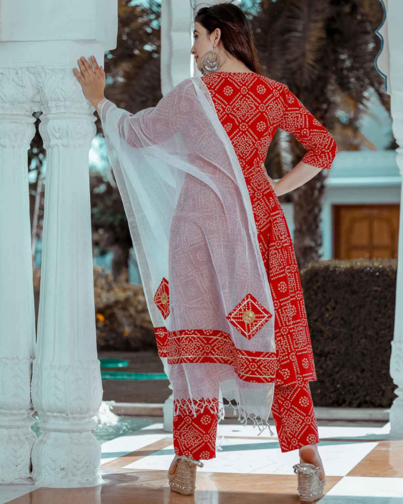 Red Bandhani Suit Set