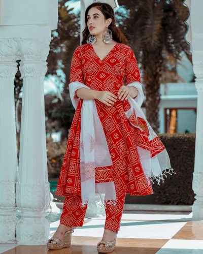 Red Bandhani Suit Set