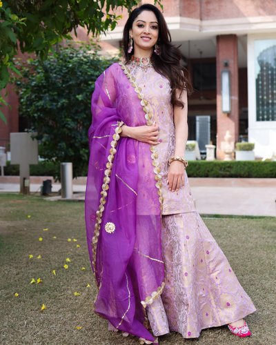 Crushed Purple Brocade Sharara Set