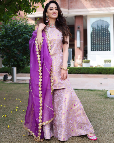 Crushed Purple Brocade Sharara Set