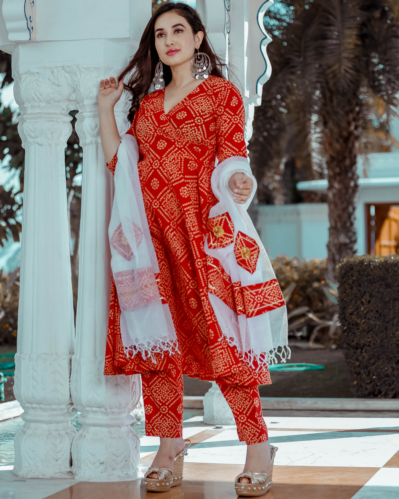 Rahi Red Bandhej Suit Set – Thread & Button