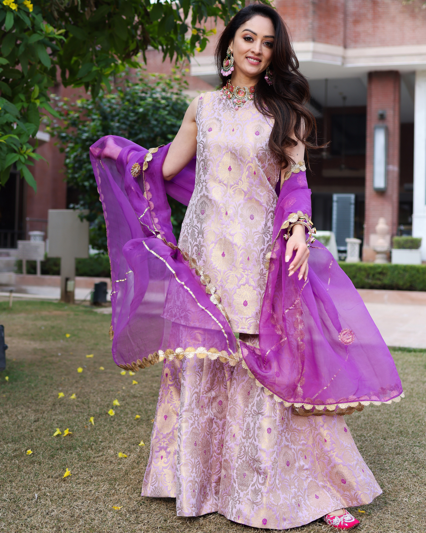 Crushed Purple Brocade Sharara Set