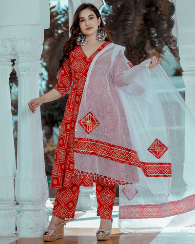 Red Bandhani Suit Set