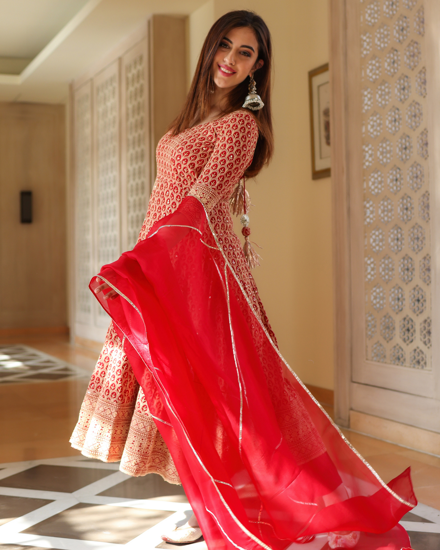 Roasted Red Anarkali Suit Set