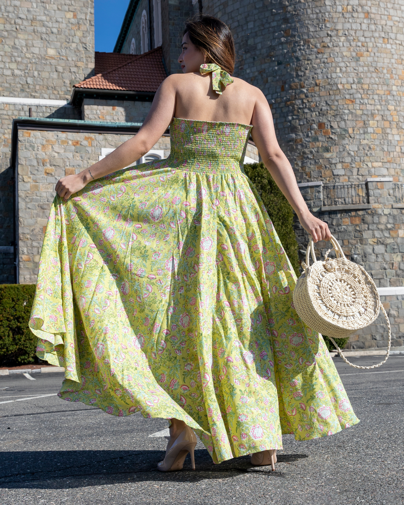 Seaweed Green Smocked Cotton Dress