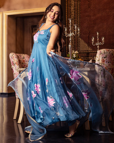 Zarqa Organza Handpainted Suit Set