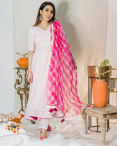 Rani Pink Color Georgette Material Palazzo Suit With Zari Work