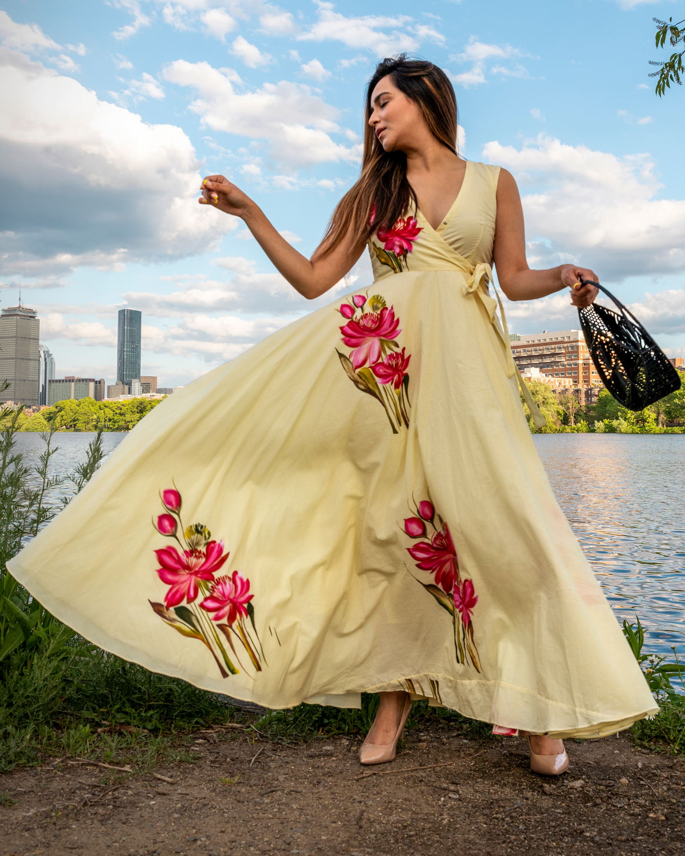 Cream Shell Handpainted Cotton Dress