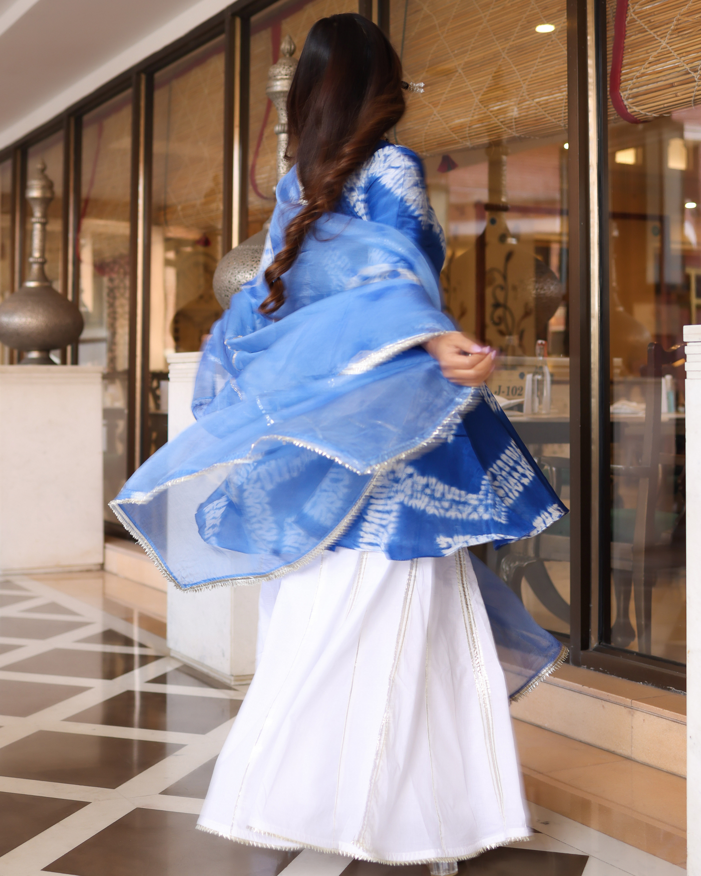 Arctic Blue Tie And Dye Sharara Set