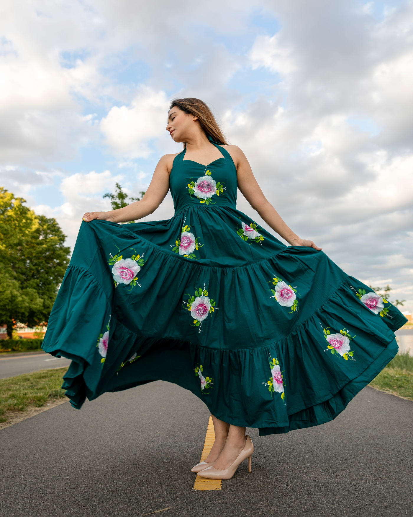 Dark Forest Handpainted Cotton Dress