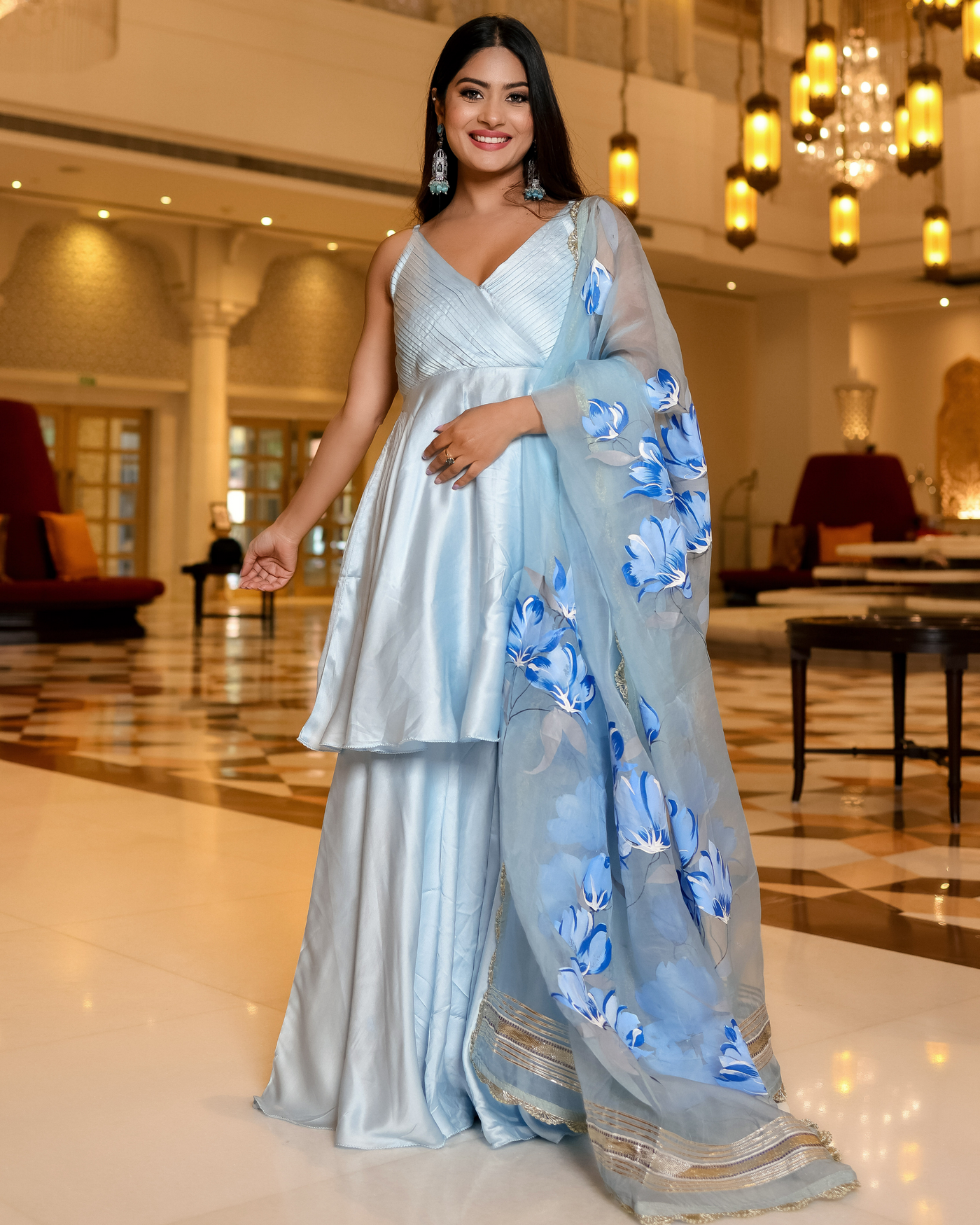 Blue Horizon Handpainted Sharara Set