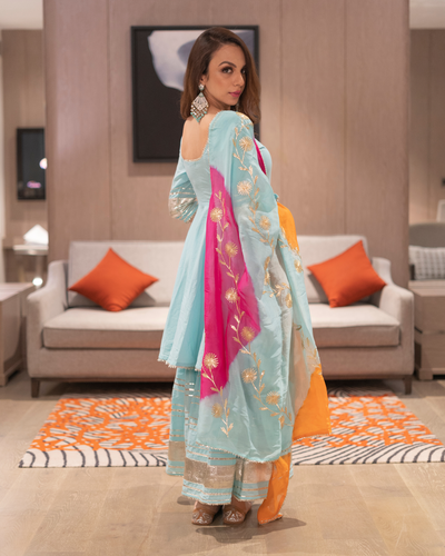 Adonis Blue Gotapatti Sharara Set