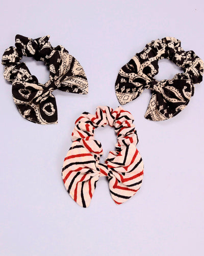 Unexplored Cotton Handblock Scrunchie Set