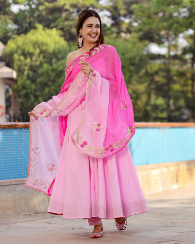 Pant Suits : Baby pink georgette embroidery worked salwar ...