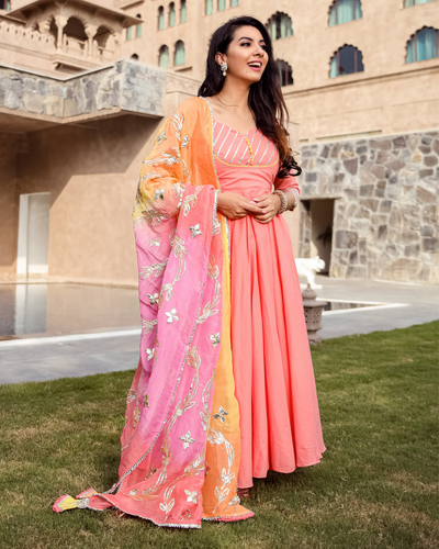 Apple Peach Gotapatti Suit Set