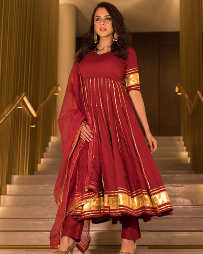 Red Colored Georgette Anarkali Suit With Dupatta - Anarkali Dresses - Salwar  Suits - Indian