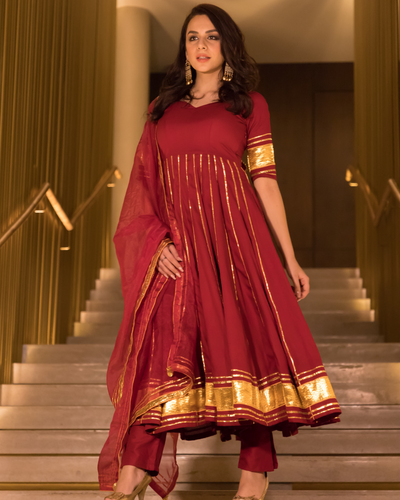 Berry Maroon Gotapatti Anarkali Set