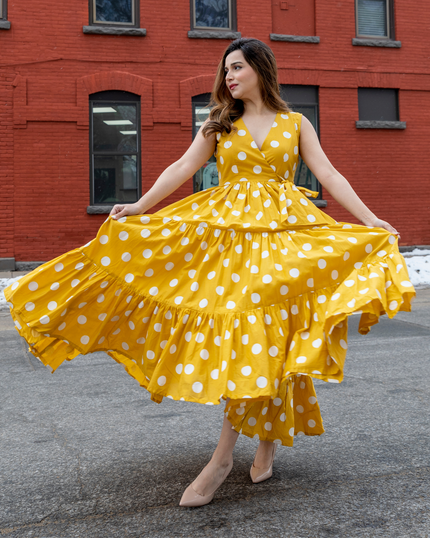 Yellow Polka Dot Wrap Skater Dress – AX Paris