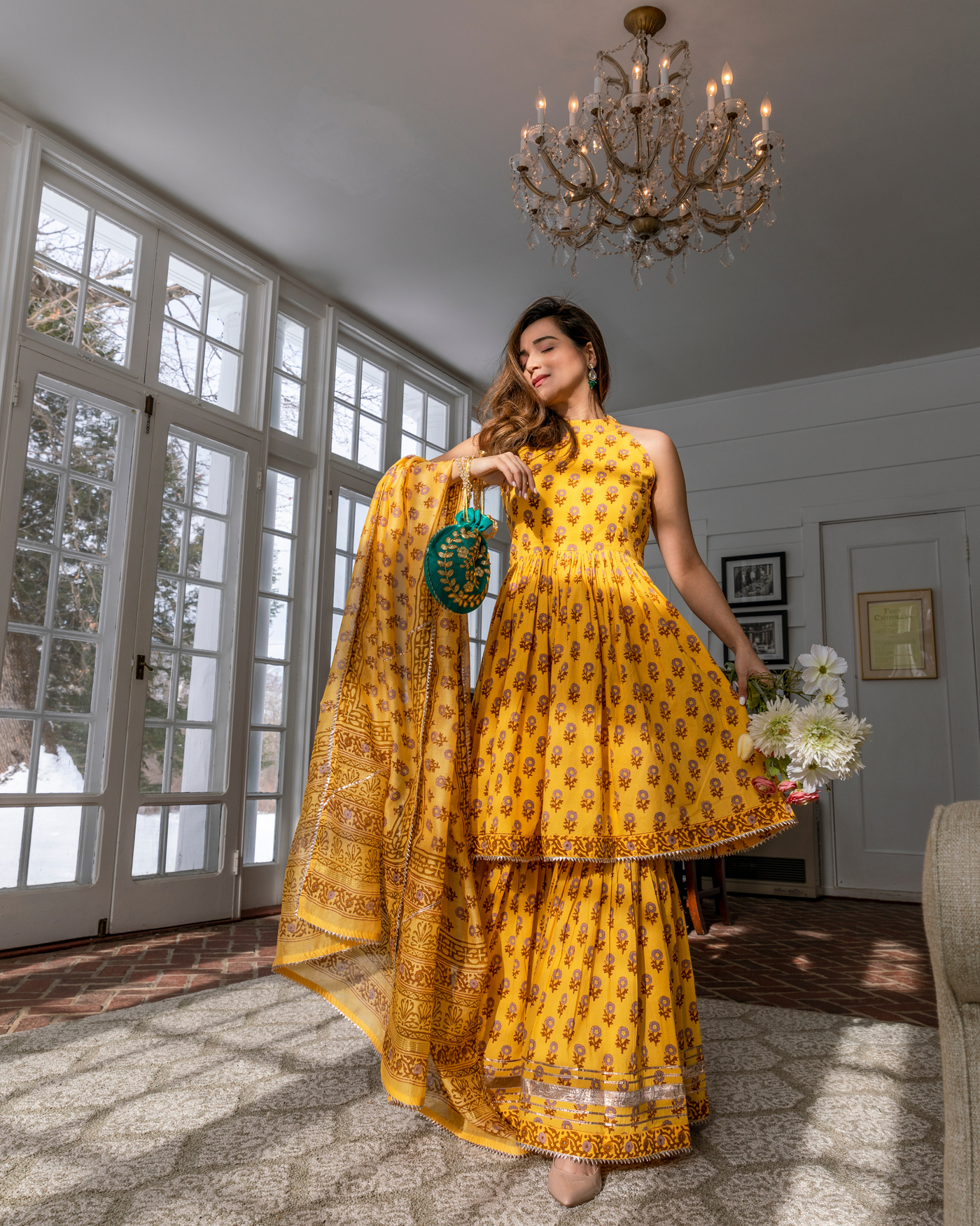 Yellow Dutch Handblock Sharara Set