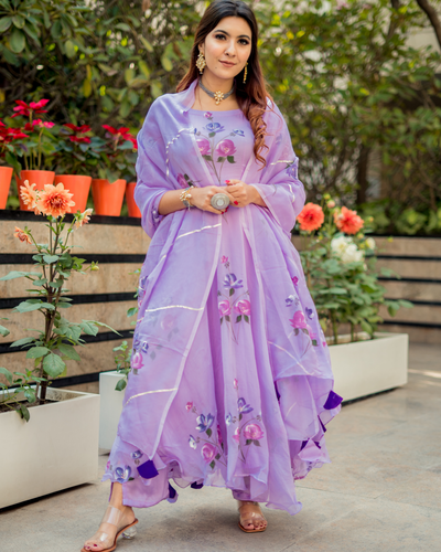 Buy Lilac Organza Handpainted Suit Set online in India at Best Price ...