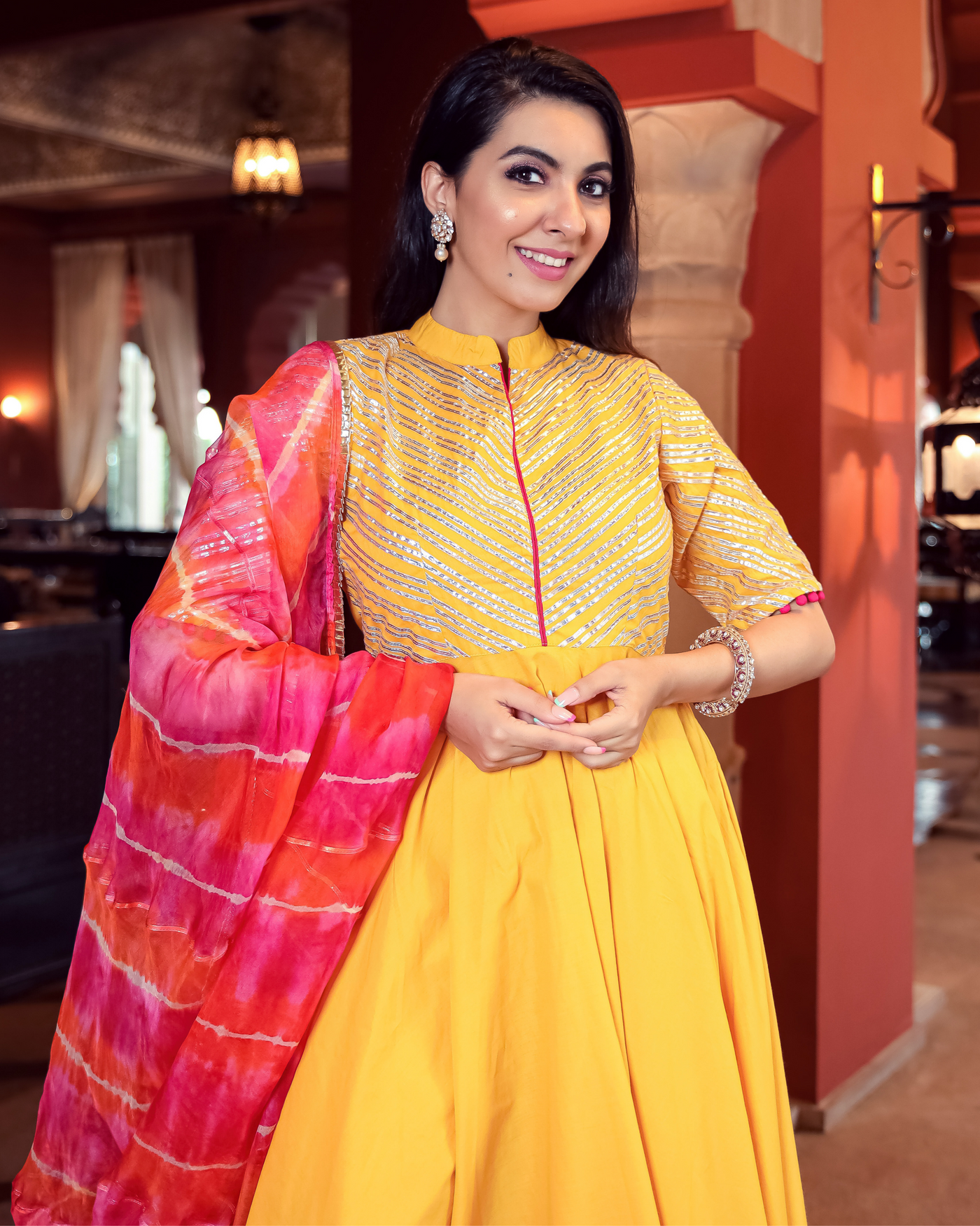 Crystal Yellow Leheriya Gota Suit Set