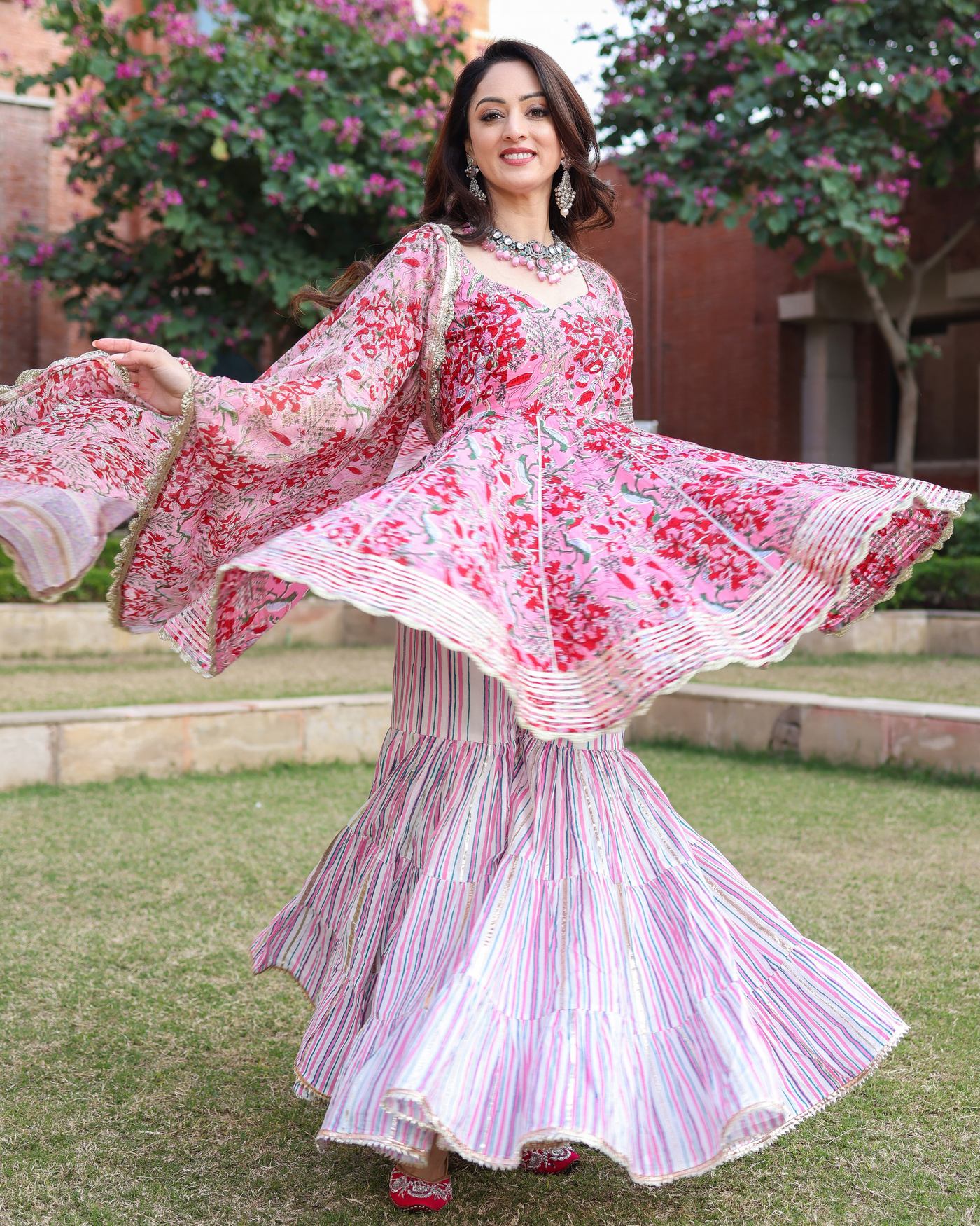 Tickled Pink Handblock Sharara Set