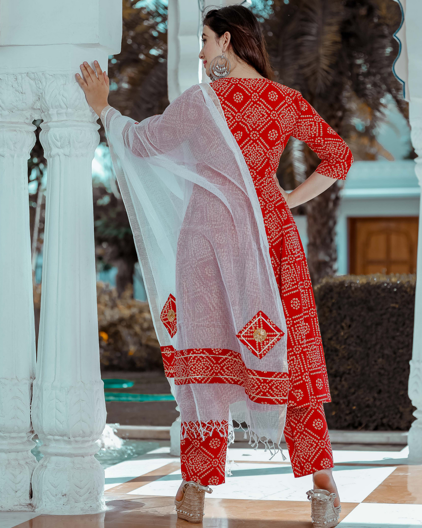 Red Bandhani Suit Set