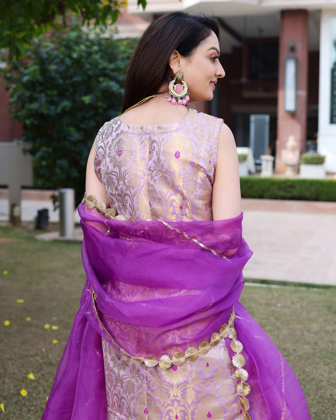 Crushed Purple Brocade Sharara Set