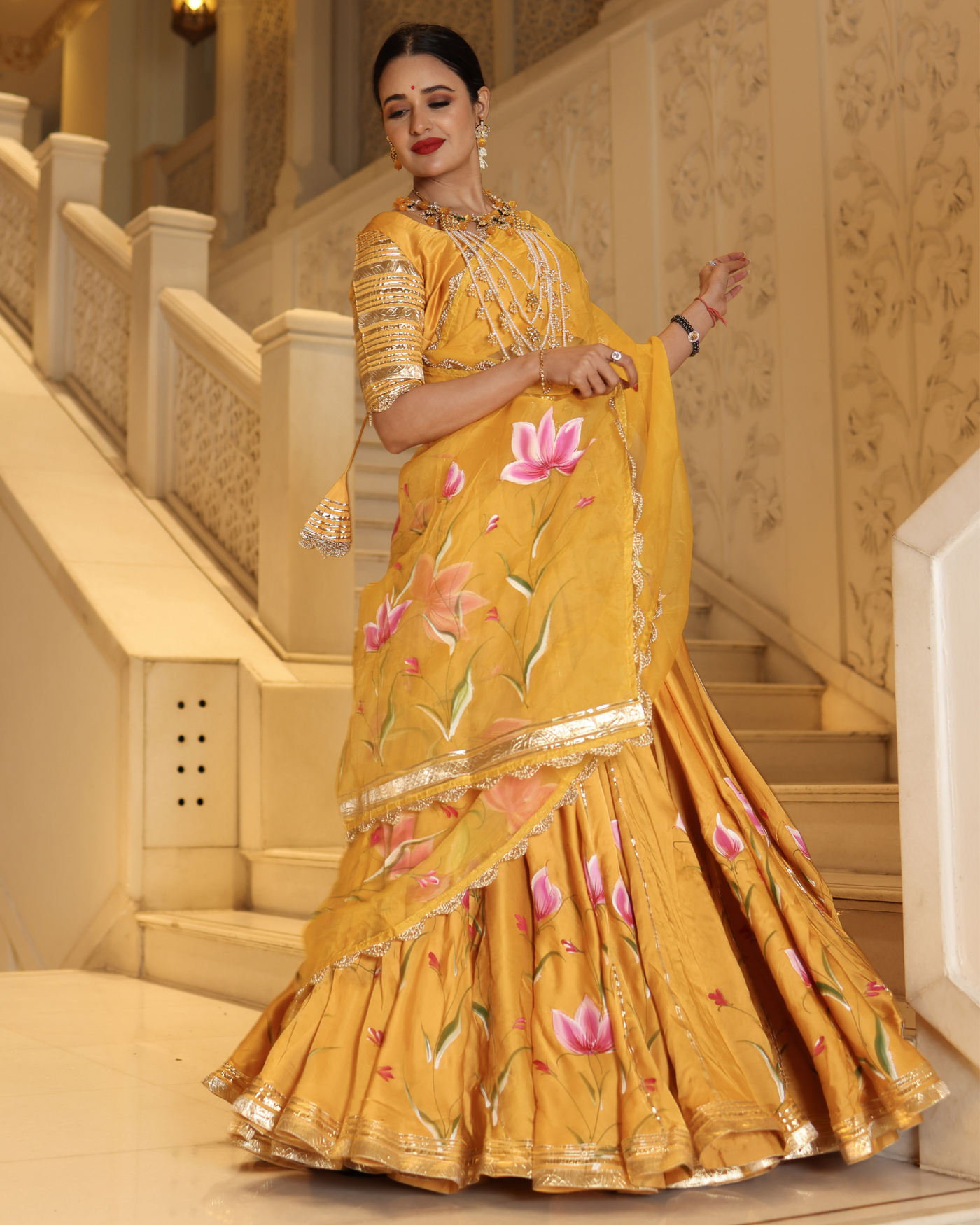 Yellow Slice Handpainted Lehenga Set