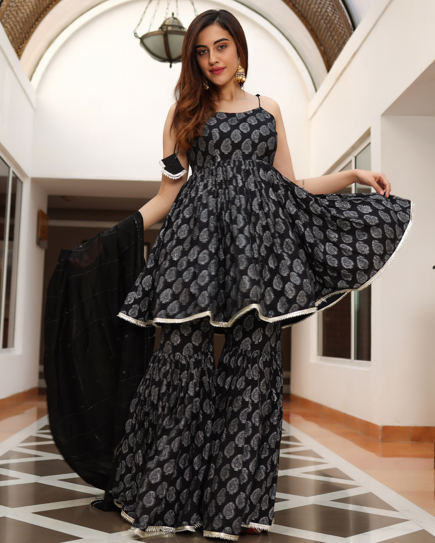 Fresh Black Handblock Sharara Set