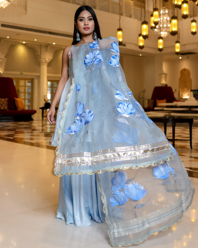 Blue Horizon Handpainted Sharara Set